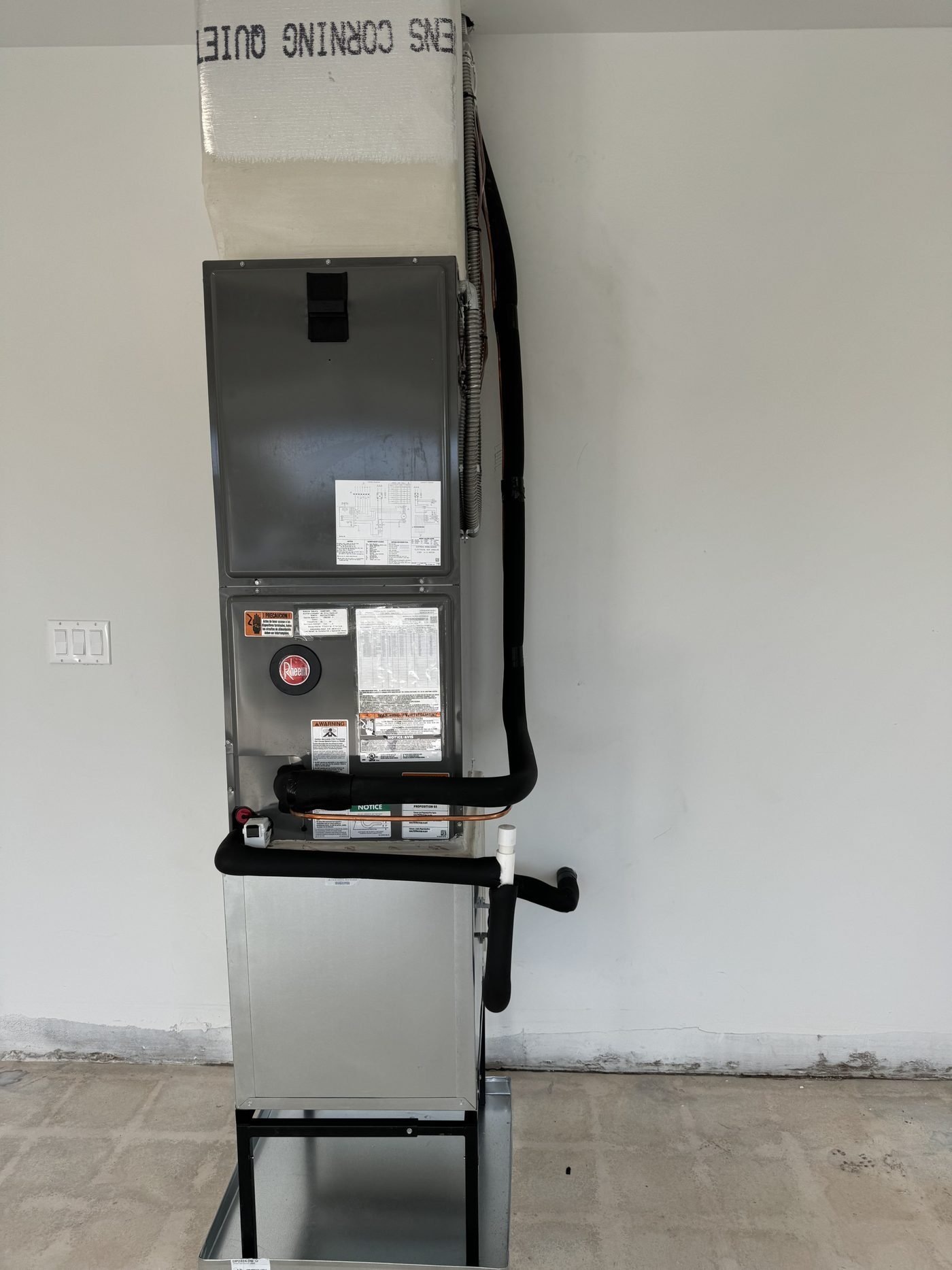 Rheem air handler garage installation Owens Corning duct